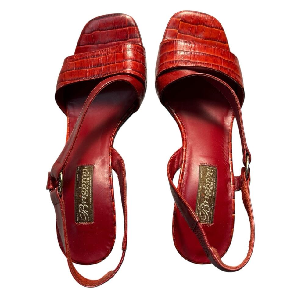 Brighton Red Croc-Embossed Leather Slingback Heels - Picture 7 of 12